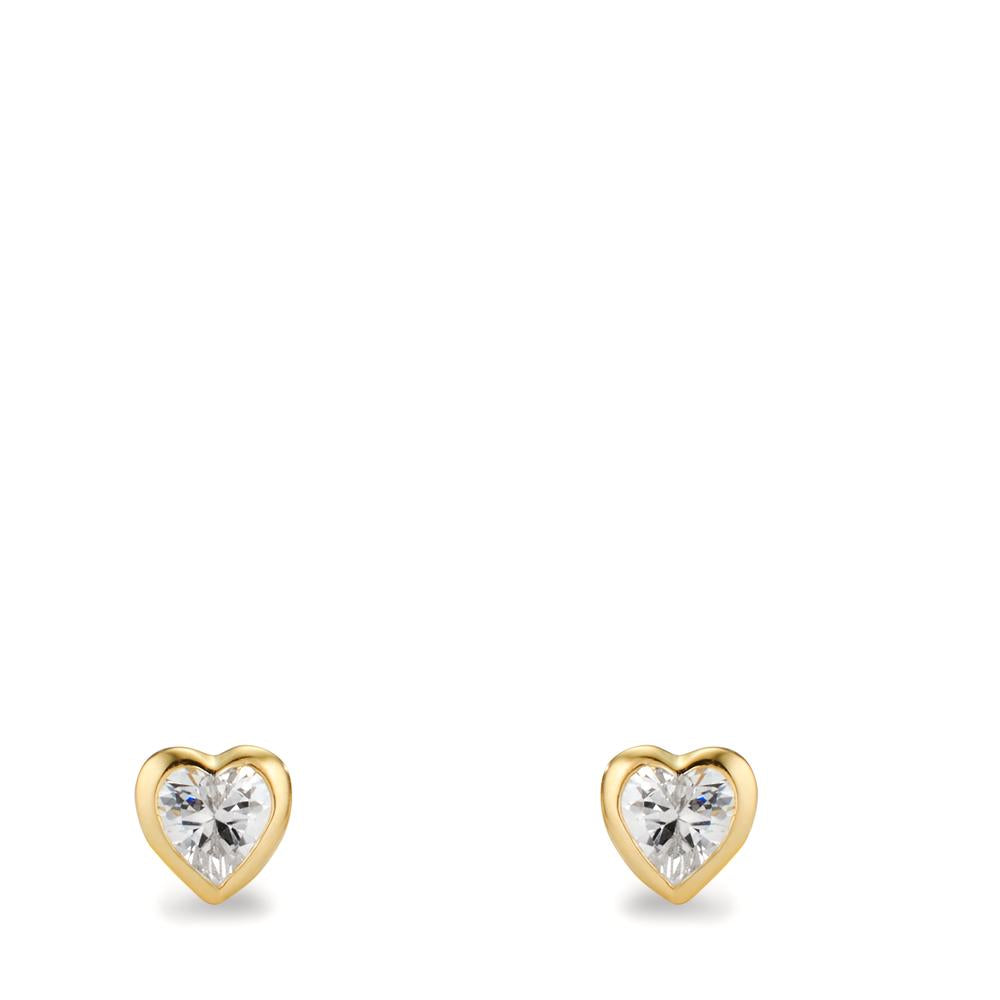 Clous d'oreilles Or jaune 9K Zircone 2 Pierres Coeur Ø5 mm