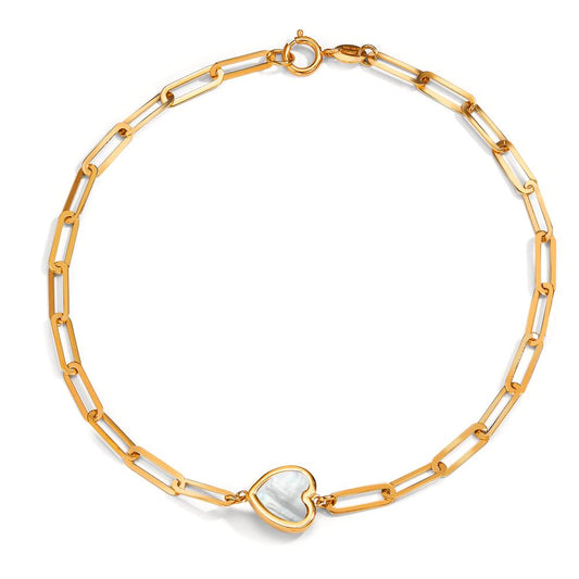 Bracelet Or jaune 18K nacre Coeur 19 cm