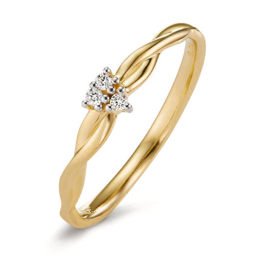 Bague Or jaune 9K Diamant 0.04 ct, 3 Pierres, w-si