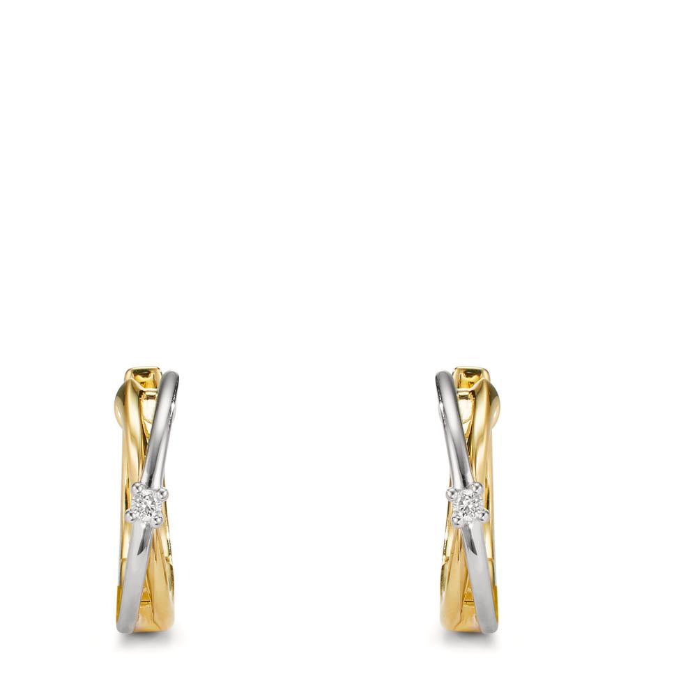 Créoles à charnières Or jaune 9K, Or blanc 9K Diamant 0.03 ct, 2 Pierres, w-si