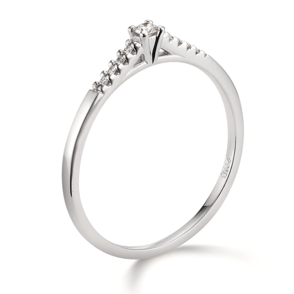 Bague solitaire Or blanc 18K Diamant 0.07 ct, 9 Pierres, w-si