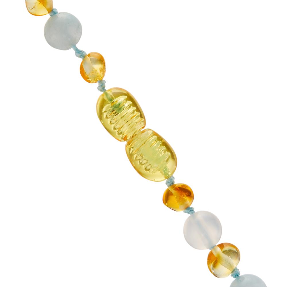 Collier Ambre Agate, Aigue-Marine 34 cm