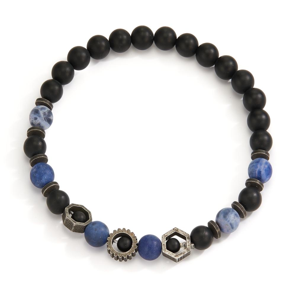 Bracelet Acier inoxydable Sodalite, Agate noir PVD 19 cm Ø6.5 mm