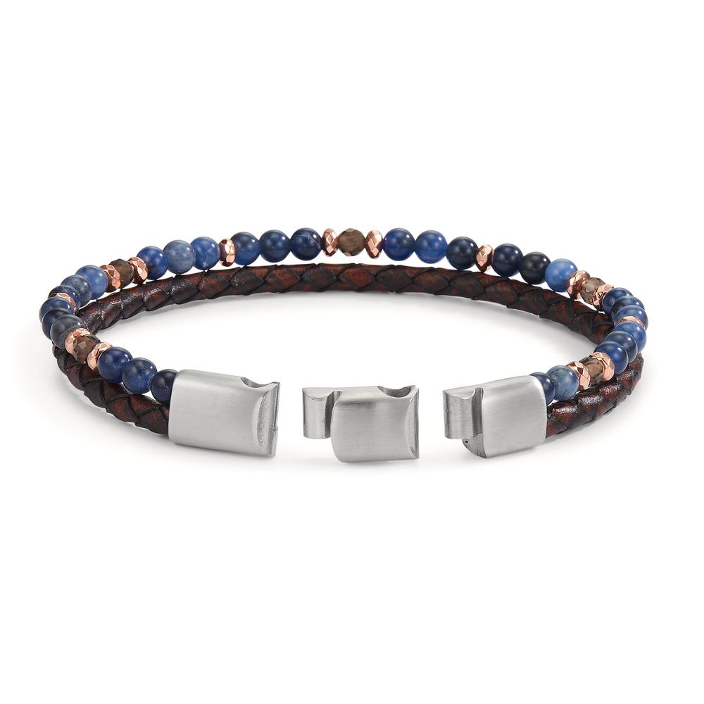 Bracelet Acier inoxydable, Cuir Sodalite, Citrine, Hématite rosé PVD 20-21 cm