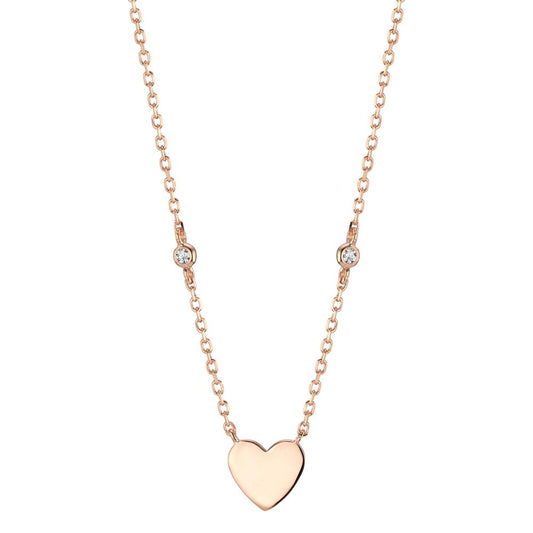 Collier Argent Zircone 2 Pierres rosé Plaqué or Coeur 30-34 cm