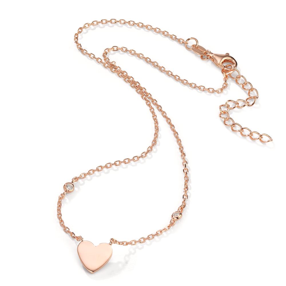 Collier Argent Zircone 2 Pierres rosé Plaqué or Coeur 30-34 cm