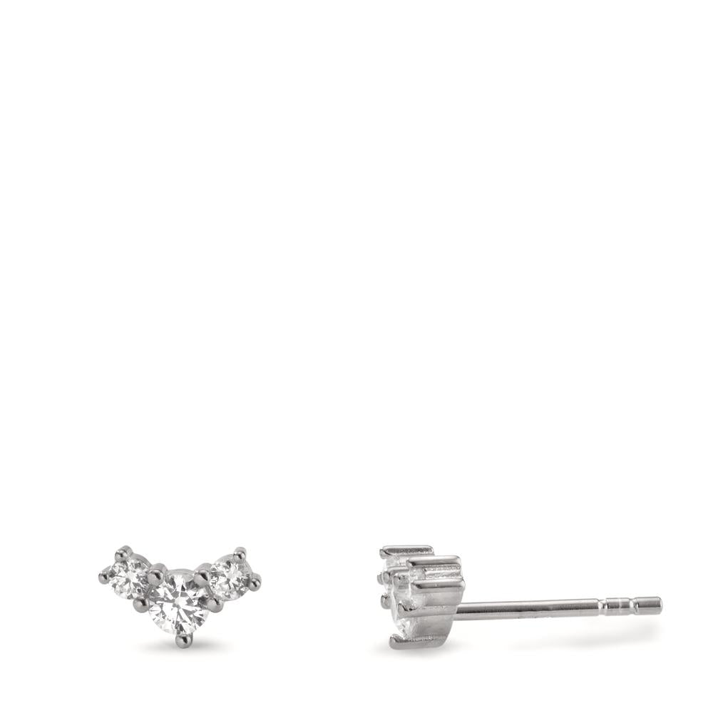 Clous d'oreilles Argent Zircone 6 Pierres Rhodié