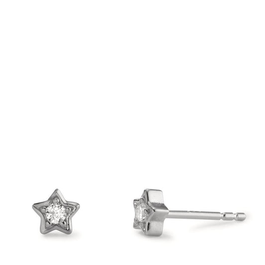 Clous d'oreilles Argent Zircone 2 Pierres Rhodié Étoile Ø5 mm