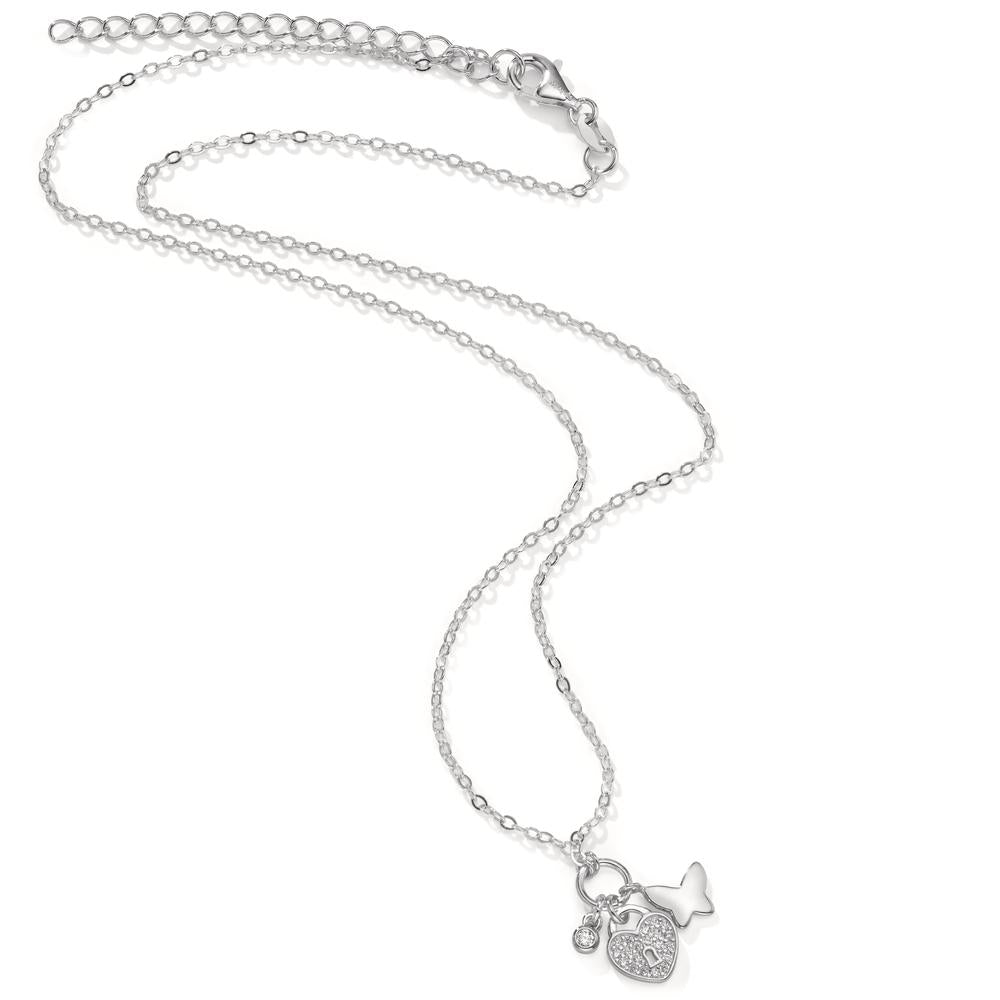 Collier Argent Zircone Rhodié Coeur 40-45 cm