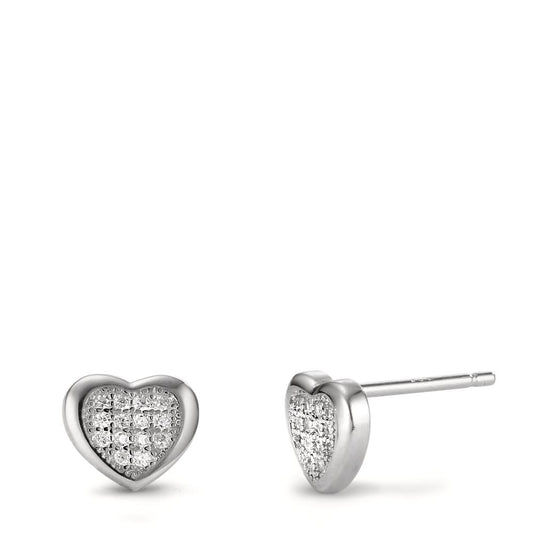 Clous d'oreilles Argent Zircone 28 Pierres Rhodié Coeur Ø7.5 mm