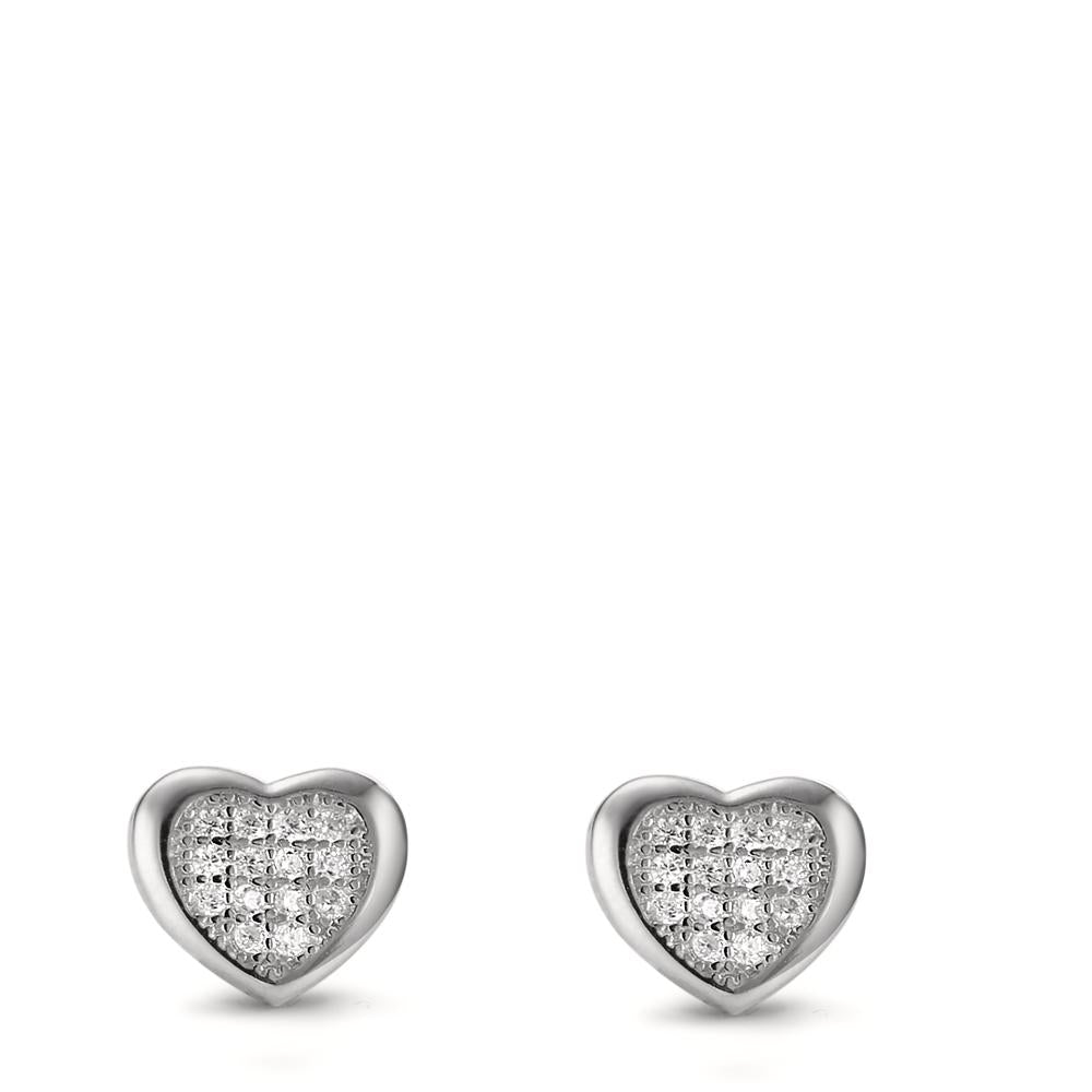 Clous d'oreilles Argent Zircone 28 Pierres Rhodié Coeur Ø7.5 mm