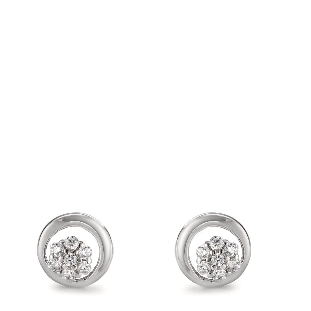 Clous d'oreilles Argent Zircone 14 Pierres Rhodié Fleur Ø8 mm