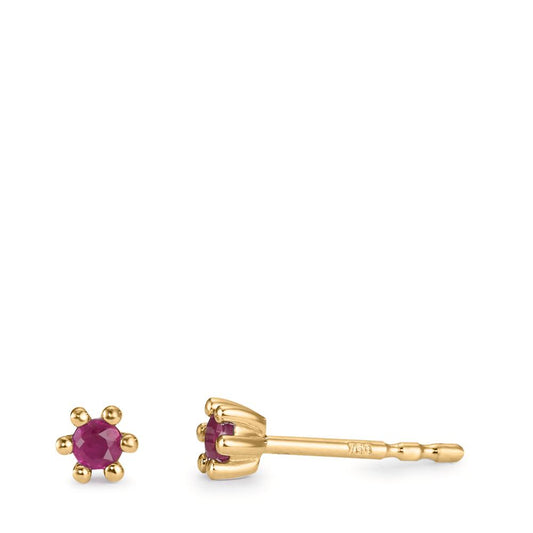 Clous d'oreilles Or jaune 18K Rubis 2 Pierres Ø3.3 mm