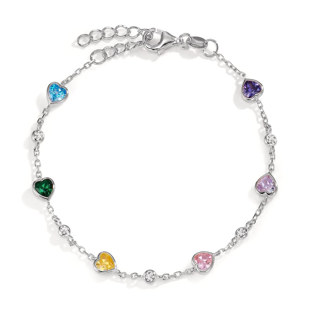 Bracelet Argent Zircone coloré, 11 Pierres Rhodié 16-19 cm