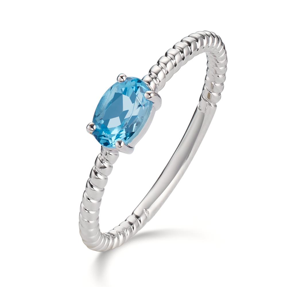 Bague Or blanc 9K Topaze bleu