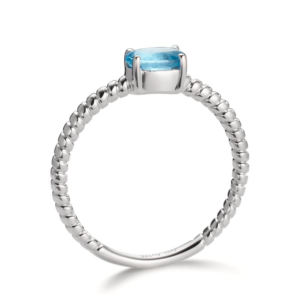 Bague Or blanc 9K Topaze bleu