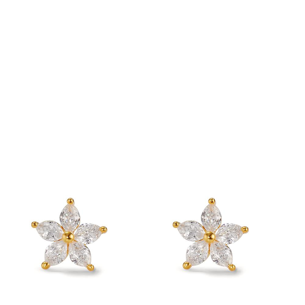 Clous d'oreilles Argent Zircone 10 Pierres jaune Plaqué or Fleur Ø7.5 mm