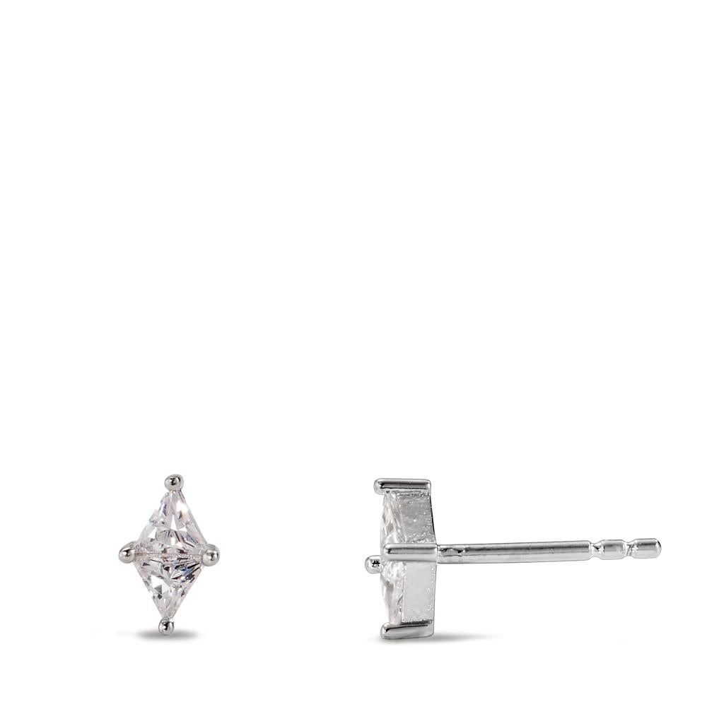 Clous d'oreilles Argent Zircone 2 Pierres Rhodié