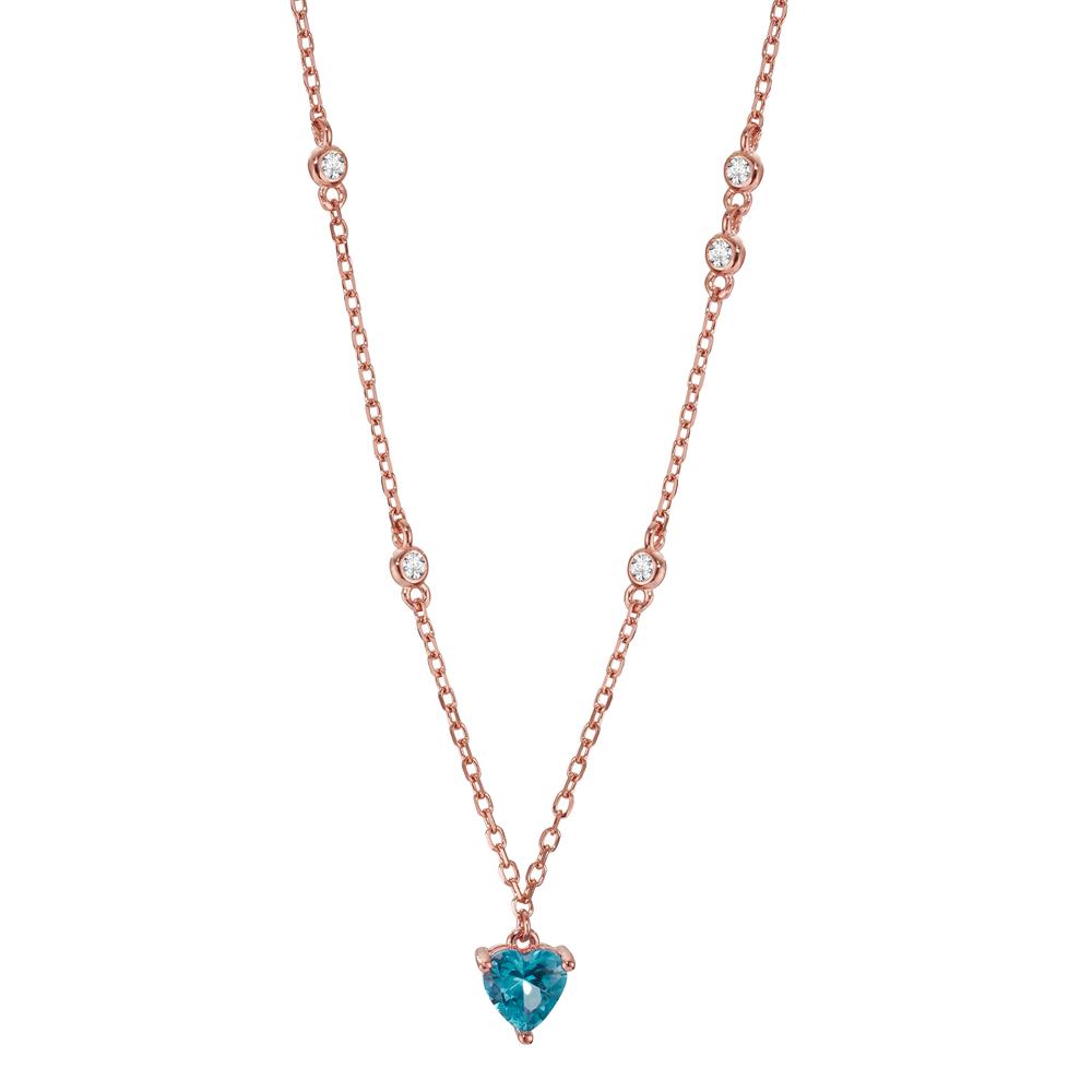 Collier Argent Zircone 5 Pierres rosé Plaqué or Coeur 39-44 cm