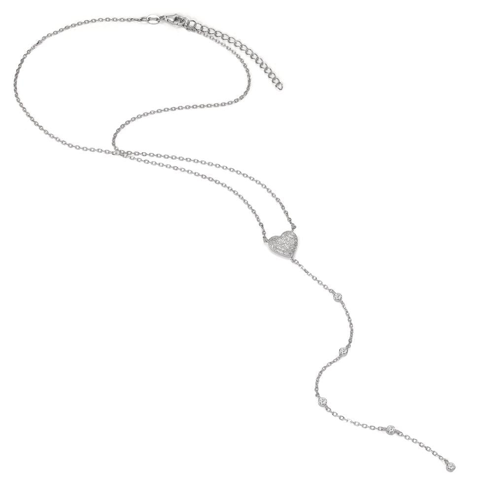 Collier Argent Zircone Rhodié Coeur 41-46 cm