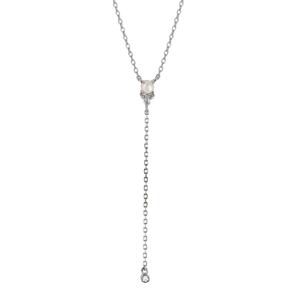 Collier Argent Zircone, Quartz blanc Rhodié 39-44 cm