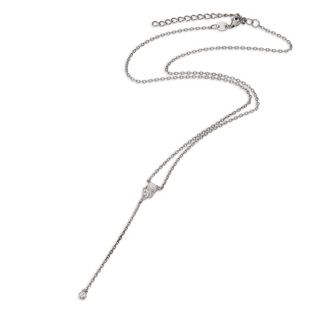 Collier Argent Zircone, Quartz blanc Rhodié 39-44 cm