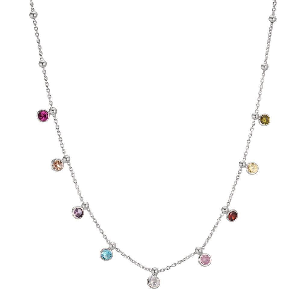 Collier Argent Zircone coloré, 9 Pierres Rhodié 40-45 cm