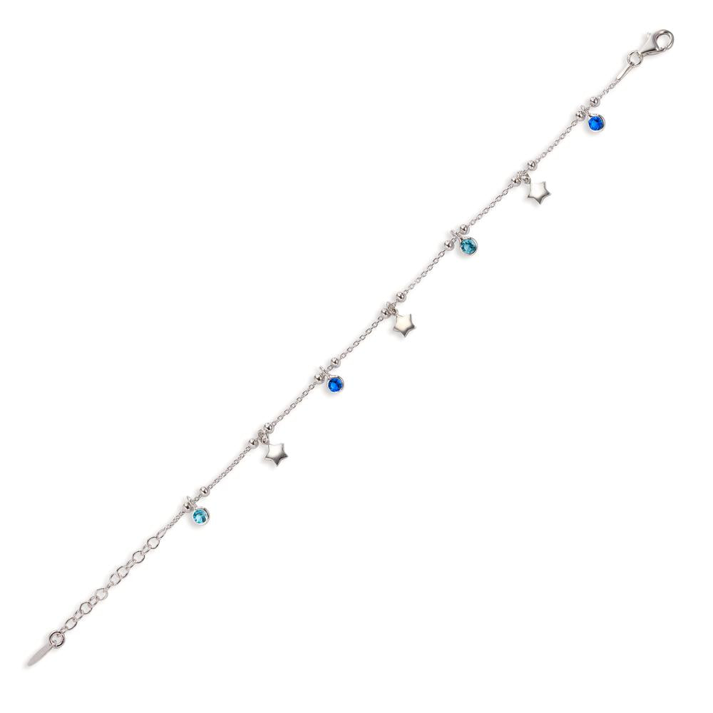 Bracelet Argent Zircone bleu, 3 Pierres Rhodié Étoile 16-19 cm