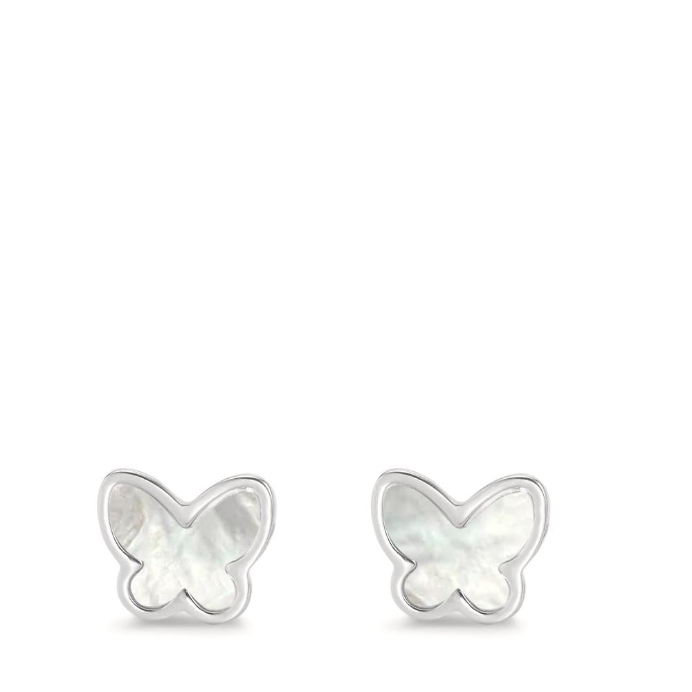 Clous d'oreilles Argent Rhodié nacre Papillon Ø8 mm