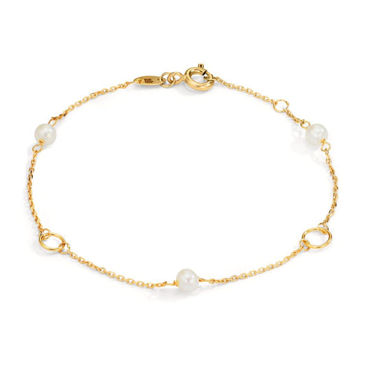 Bracelet Or jaune 9K perle d'eau douce 17-18.5 cm