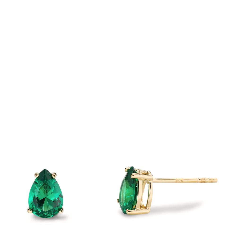 Clous d'oreilles Or jaune 14K Zircone vert, 2 Pierres