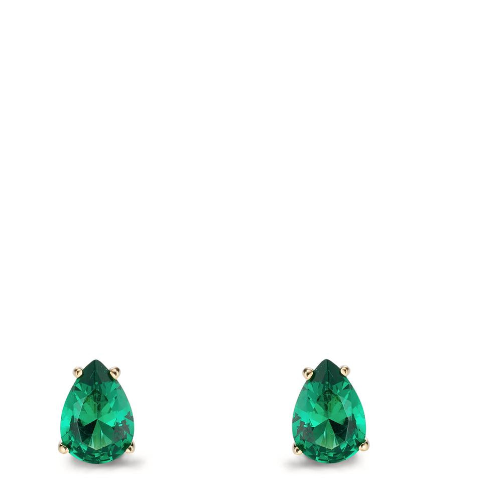 Clous d'oreilles Or jaune 14K Zircone vert, 2 Pierres