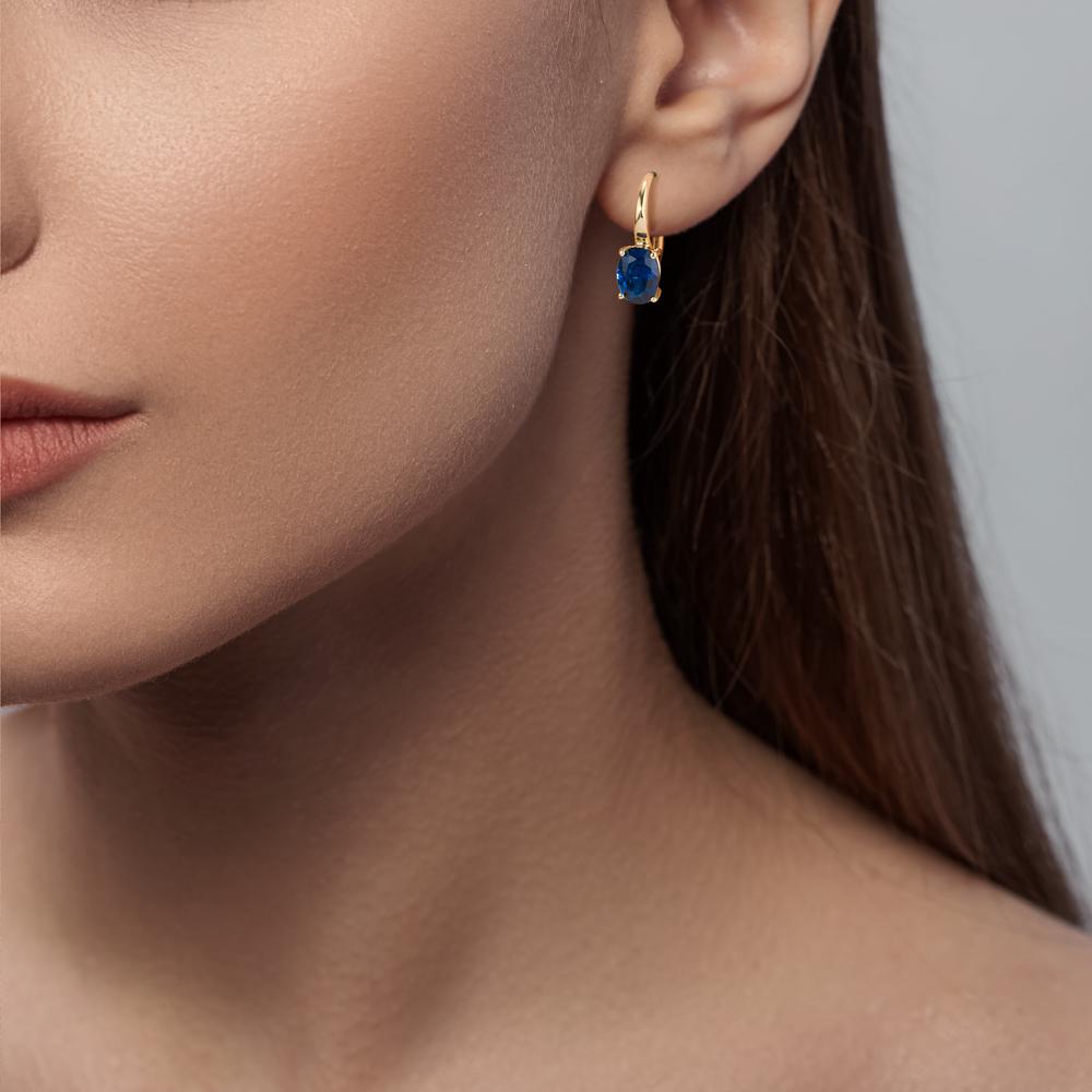 Pendant d'oreilles Or jaune 14K Zircone bleu, 2 Pierres