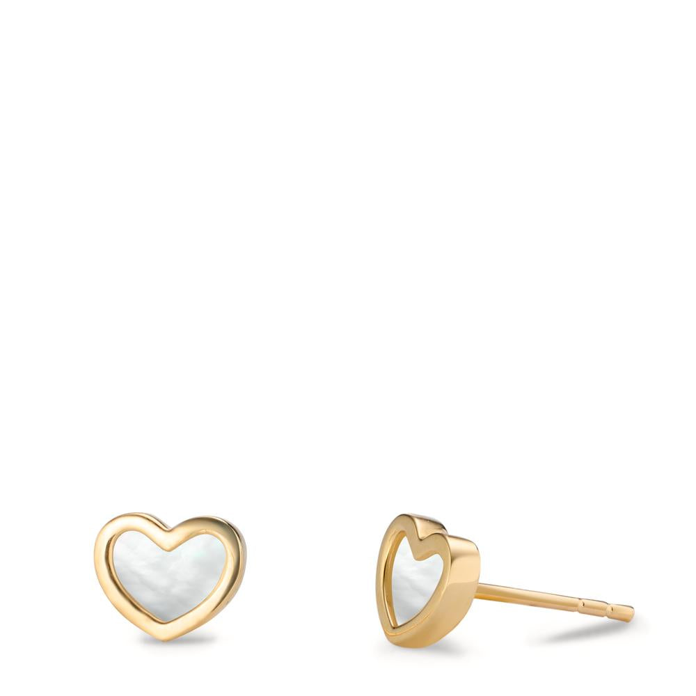 Clous d'oreilles Or jaune 14K nacre Coeur Ø6.5 mm