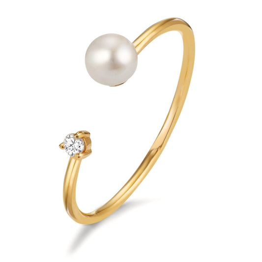 Bague Or jaune 18K Diamant 0.03 ct, w-si perle d'eau douce