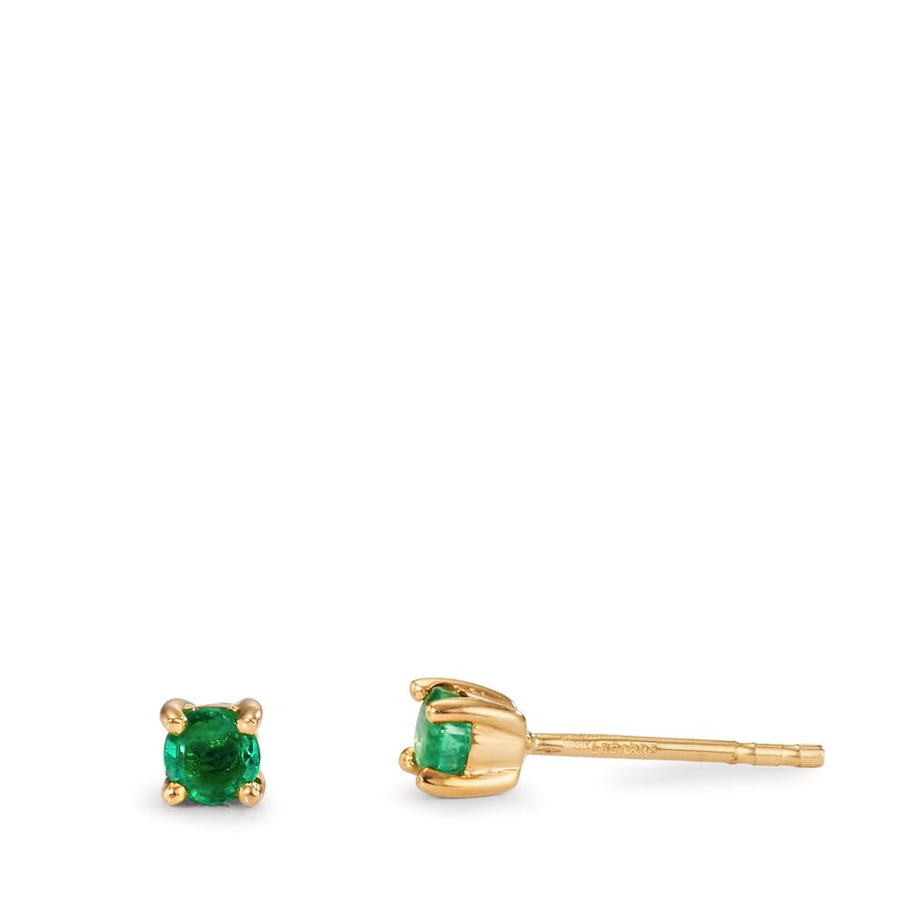 Clous d'oreilles Or jaune 18K Émeraude 2 Pierres Ø3 mm