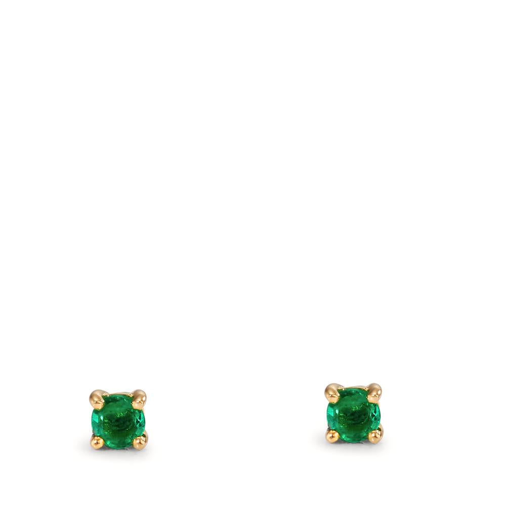 Clous d'oreilles Or jaune 18K Émeraude 2 Pierres Ø3 mm