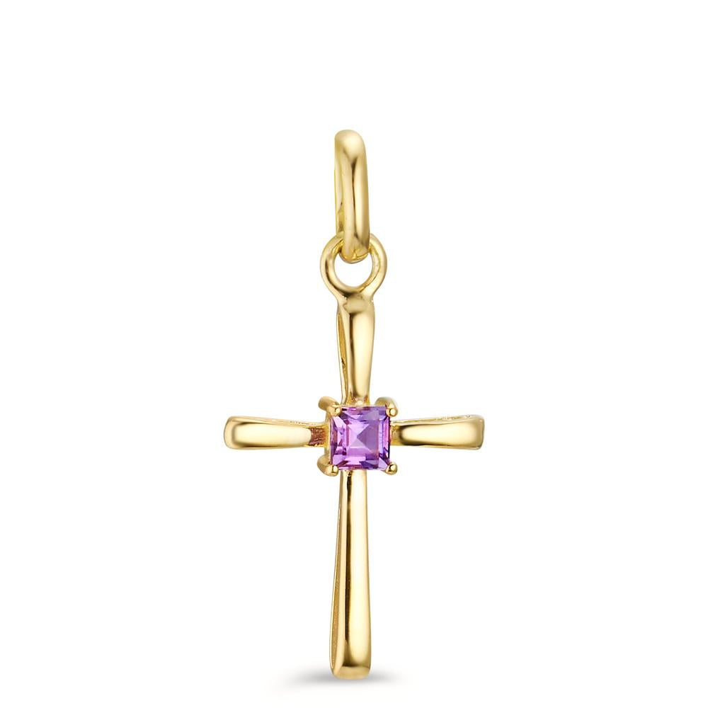 Pendentif Or jaune 9K Améthyste Croix