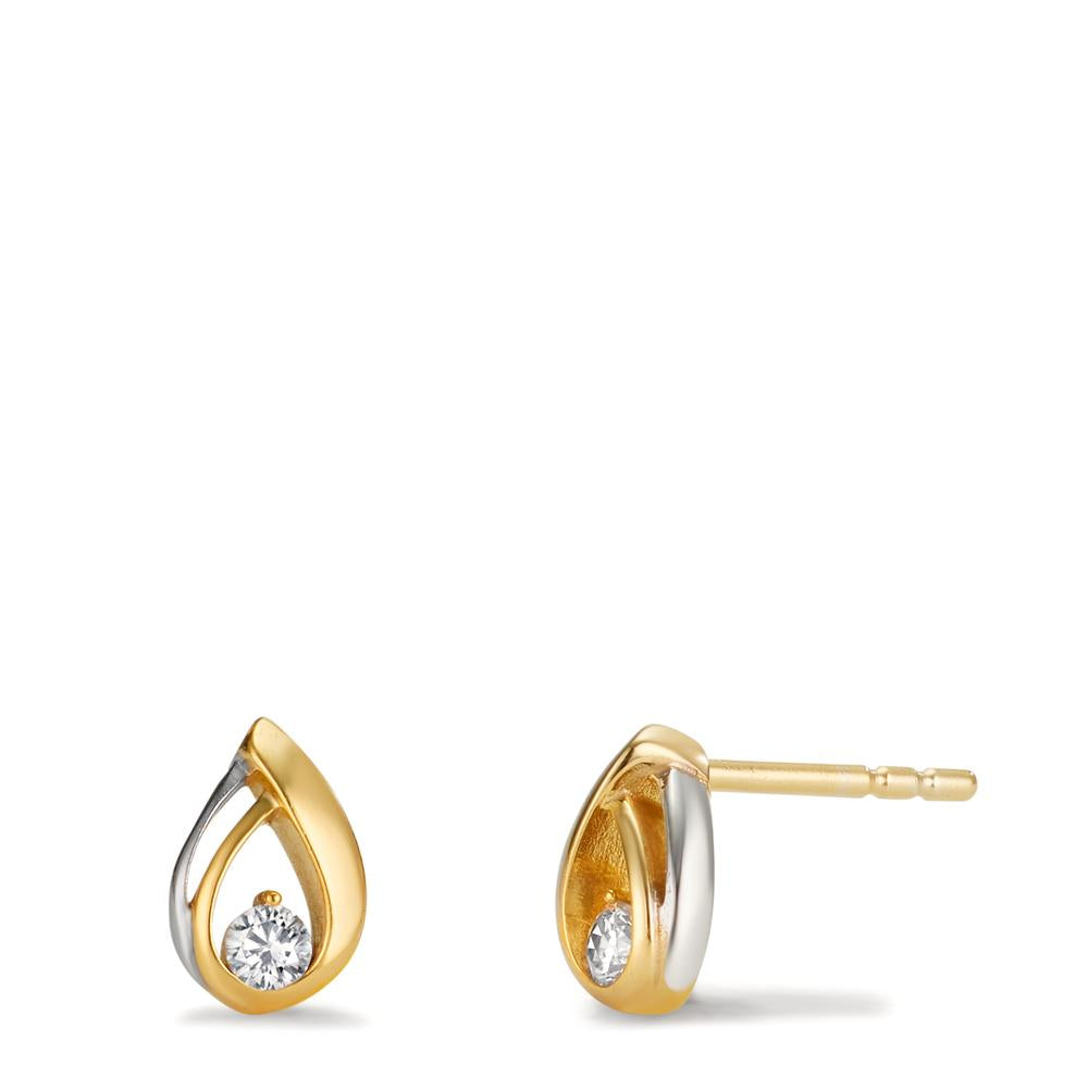 Clous d'oreilles Or jaune 9K Zircone 2 Pierres Bicolore