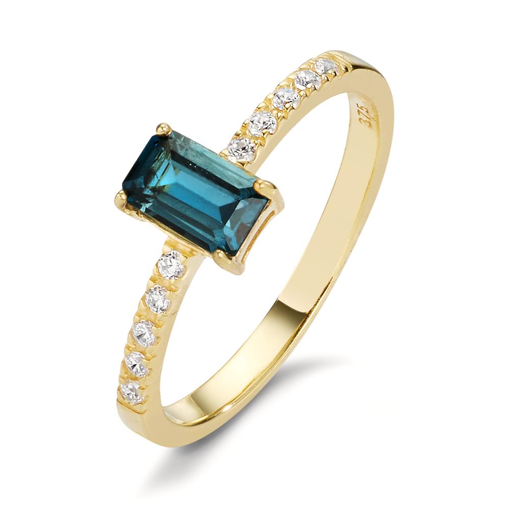 Bague Or jaune 9K Topaze London Blue, Zircone 10 Pierres