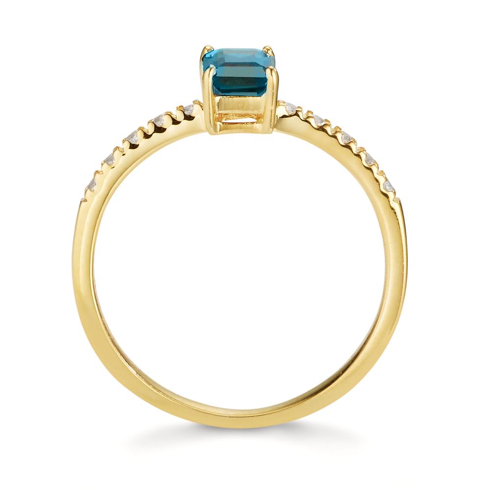 Bague Or jaune 9K Topaze London Blue, Zircone 10 Pierres