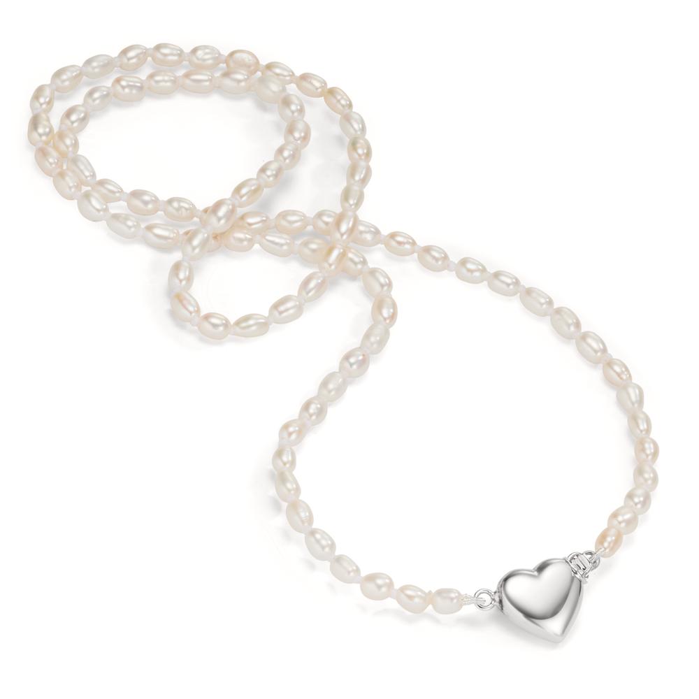 Collier Argent perle d'eau douce Coeur 43 cm