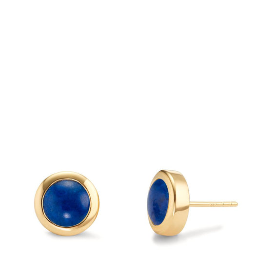 Clous d'oreilles Argent Lapis-lazuli 2 Pierres jaune Plaqué or Ø10 mm