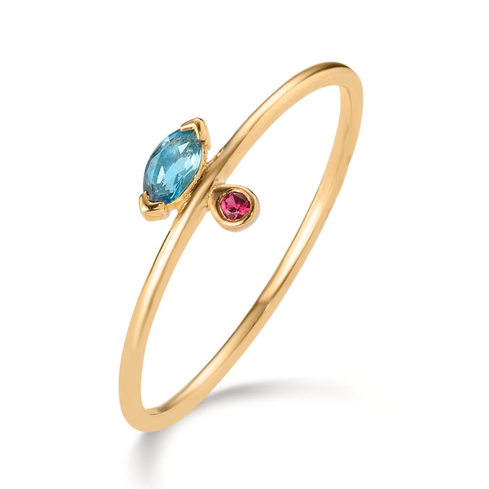 Bague Or jaune 14K Rubis 0.016 ct, Topaze London Blue 0.09 ct