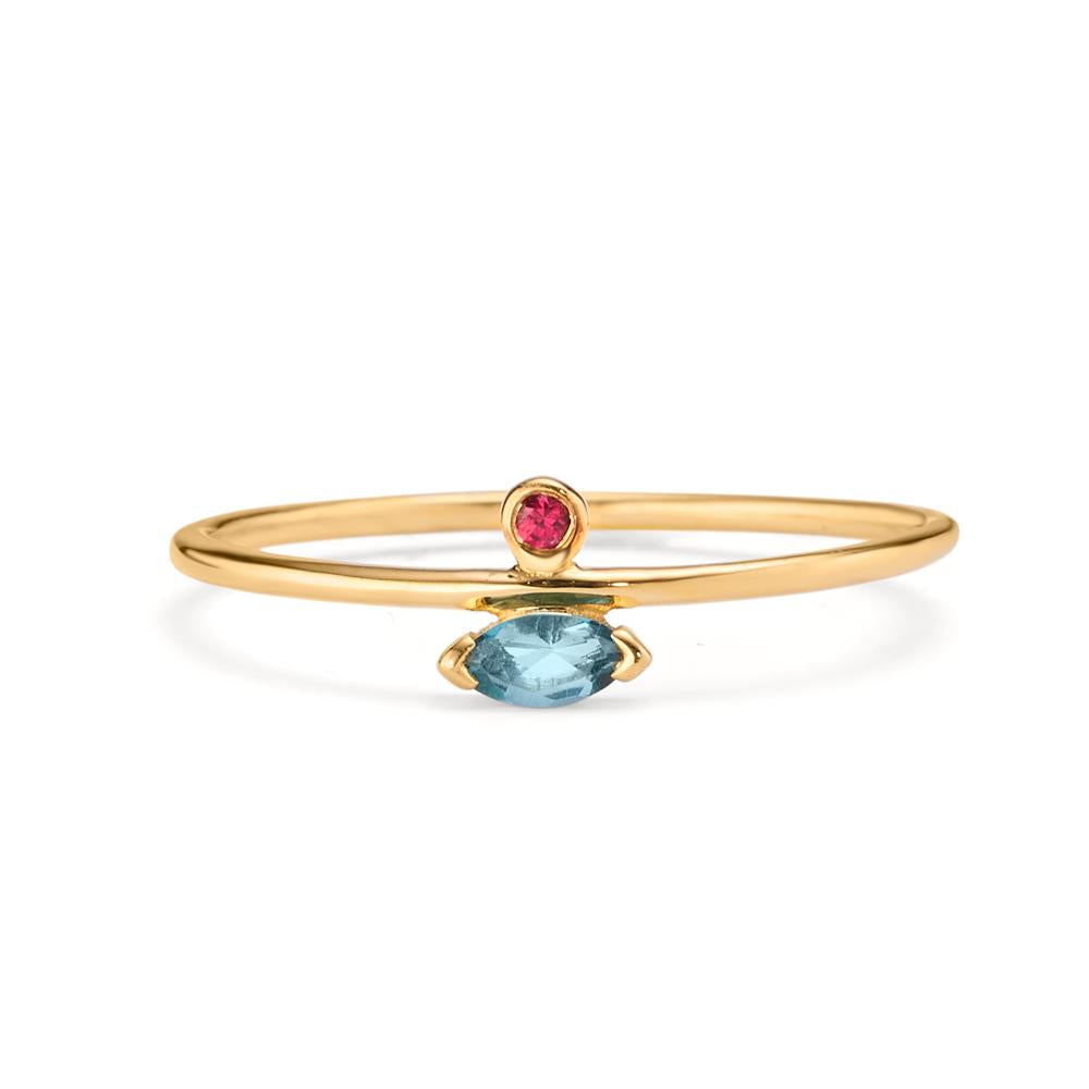 Bague Or jaune 14K Rubis 0.016 ct, Topaze London Blue 0.09 ct