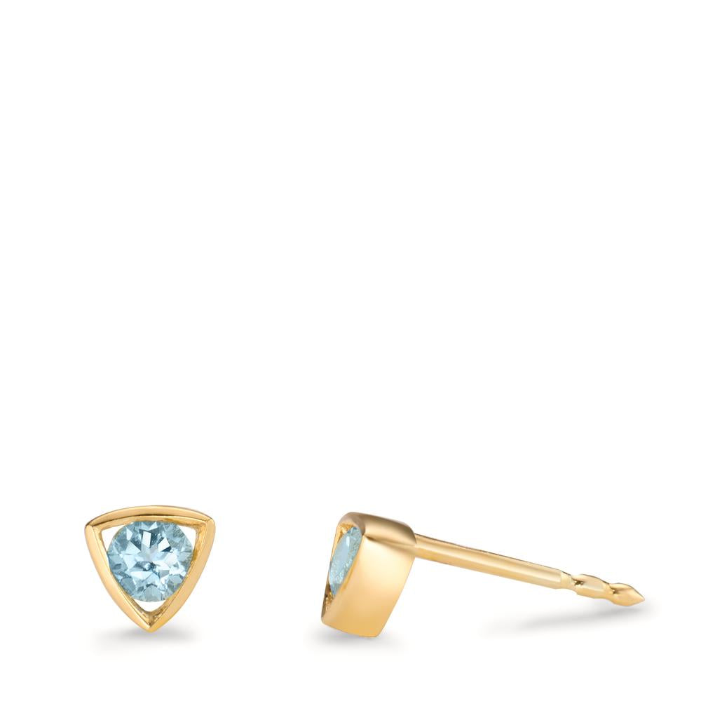 Clous d'oreilles Or jaune 14K Topaze bleu, 0.28 ct, 2 Pierres Ø4.5 mm