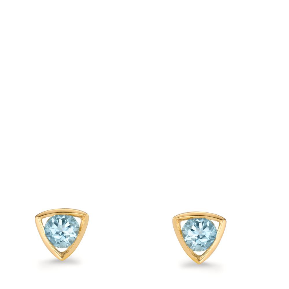 Clous d'oreilles Or jaune 14K Topaze bleu, 0.28 ct, 2 Pierres Ø4.5 mm