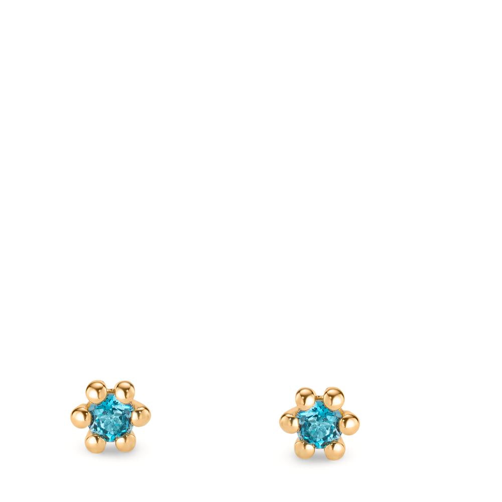 Clous d'oreilles Or jaune 14K Topaze London Blue 0.28 ct, 2 Pierres Ø4.5 mm