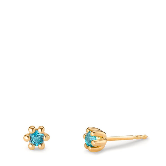 Clous d'oreilles Or jaune 14K Topaze London Blue 0.28 ct, 2 Pierres Ø4.5 mm