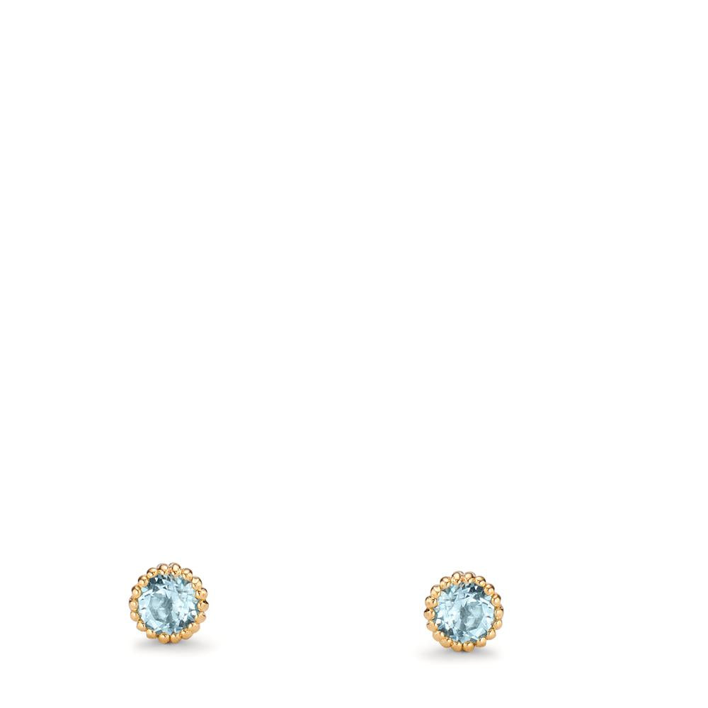 Clous d'oreilles Or jaune 14K Topaze bleu, 0.16 ct, 2 Pierres Ø3 mm